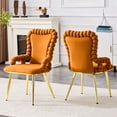 thumbnail image 3 of Set of 2 Orange Puffy Bubble Chair Ball Chain Chair Velvet Dining Chairs with Gold Legs, Upholstered Accent Chairs with Armrests for Dining Room & Kitchen, 3 of 13