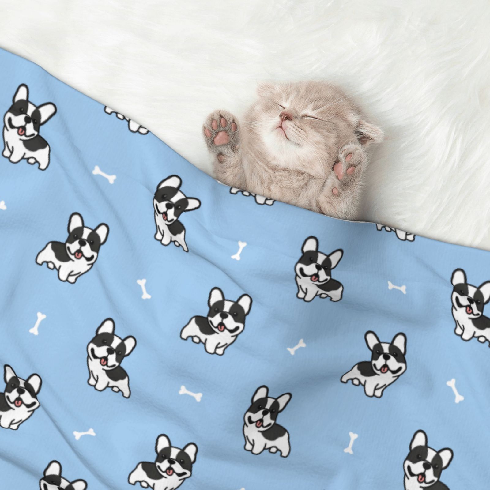 Naloa French Bulldog Puppy Dog Blanket, 3 Sizes Cat Blanket for Indoor Cats Large Medium Small Dog Gifts-Large