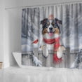 thumbnail image 4 of Playful Australian Shepherd Welcomes Winter Snowy Day with Cardinal Bird Shower Curtain Aussie Dog Lover Gifts Waterproof Bathroom Bathtub Curtain - 12017, 4 of 5