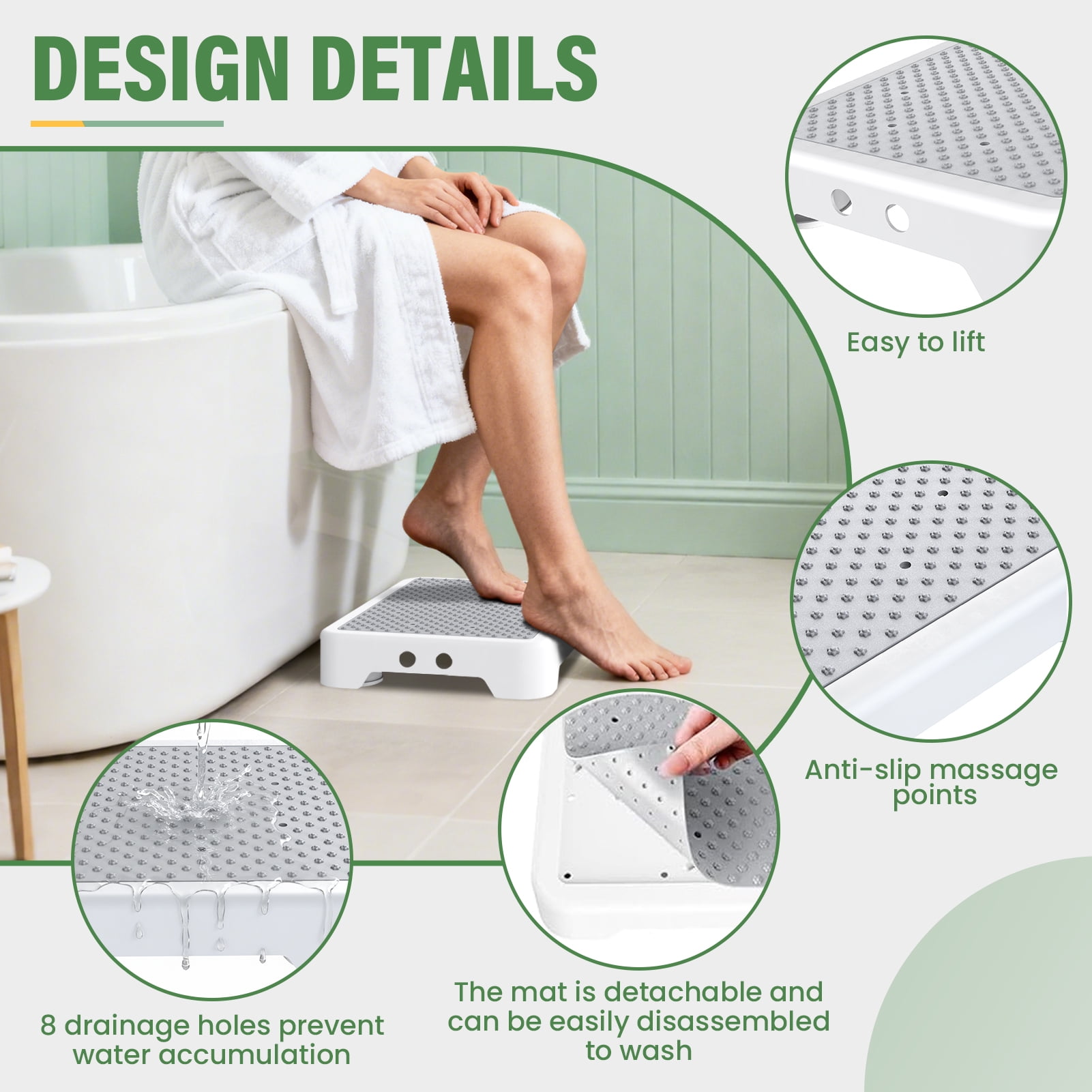 SOYO Heavy Duty Mobility One Step Stool, Indoor/Outdoor Non-Slip Step Platform Assistive Devices for Adults and Elderly, Portable Standing Supports for Cars, Bed, Door, Stair or Bathroom, White-Gray