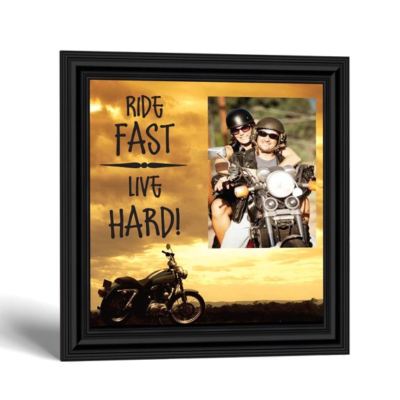 Classic Harley Davidson Motorcycle "Ride Fast, Live Hard" Sunset Picture Frame, 10x10 9766