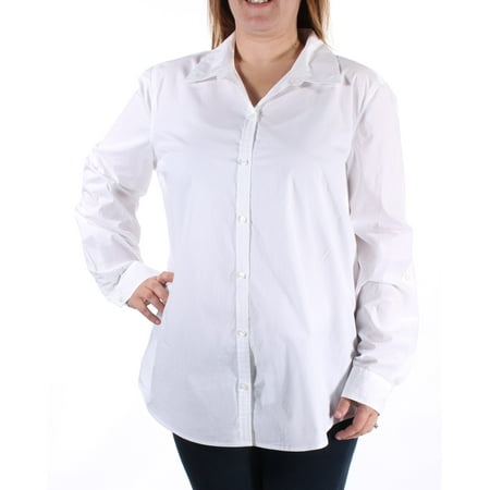 CHARTER CLUB - CHARTER CLUB Womens White Cuffed Collared Button Up Wear ...