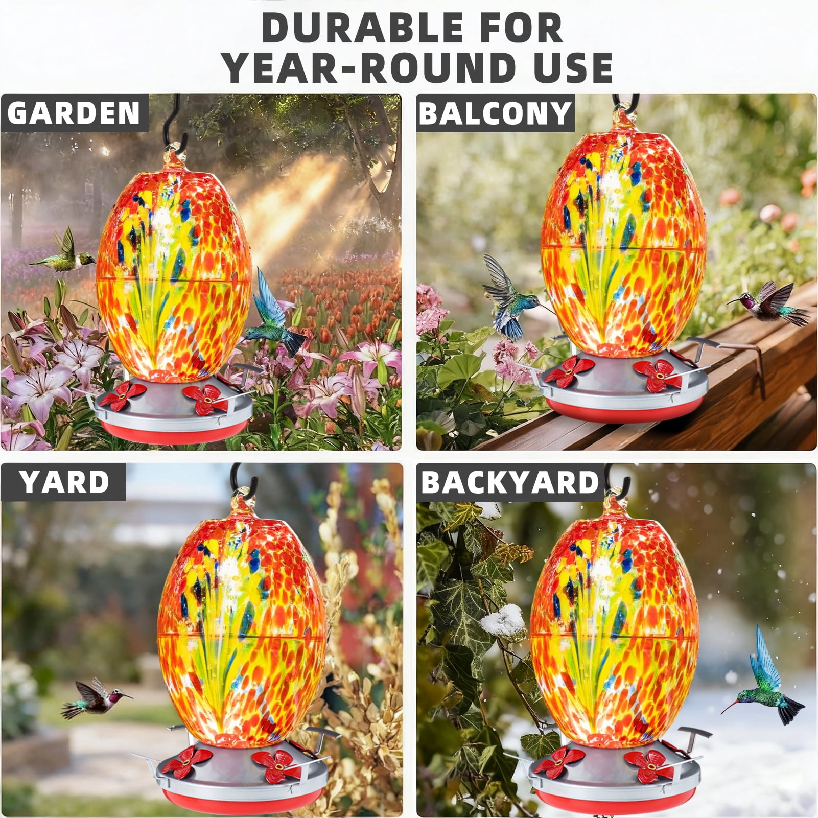 KORALAKIRI Glass Hummingbird Feeders, 27OZ Hummingbird Feeder for Outdoors Hanging ant and Bee Proof, Humming Birds Feeders for Outside