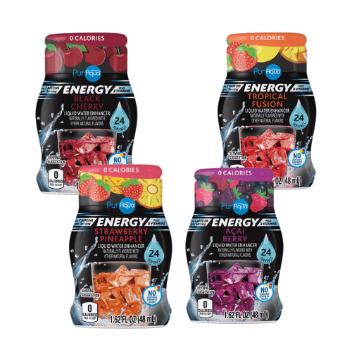 PurAqua Energy Liquid Water Enhancer Black Cherry ,Strawberry Pineapple, Tropical Fusion and Enhancer Acai Berry 1.62 fl oz,4 Pack Variety