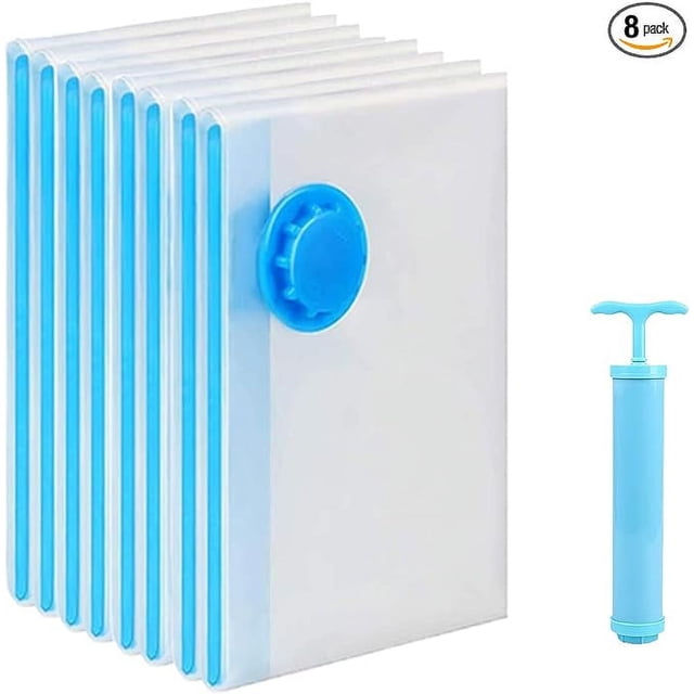 8 Pack Vacuum Storage Bags, Space Saver Bags (8 Large/1Hand pump) Compressed Storage Bags for Clothing, Comfort Items and Blankets