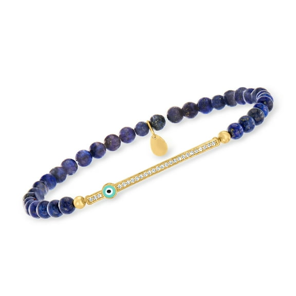 Ross-Simons Lapis and .10 ct. t.w. CZ Evil Eye Stretch Bracelet in 18kt Gold Over Sterling, Women's, Adult