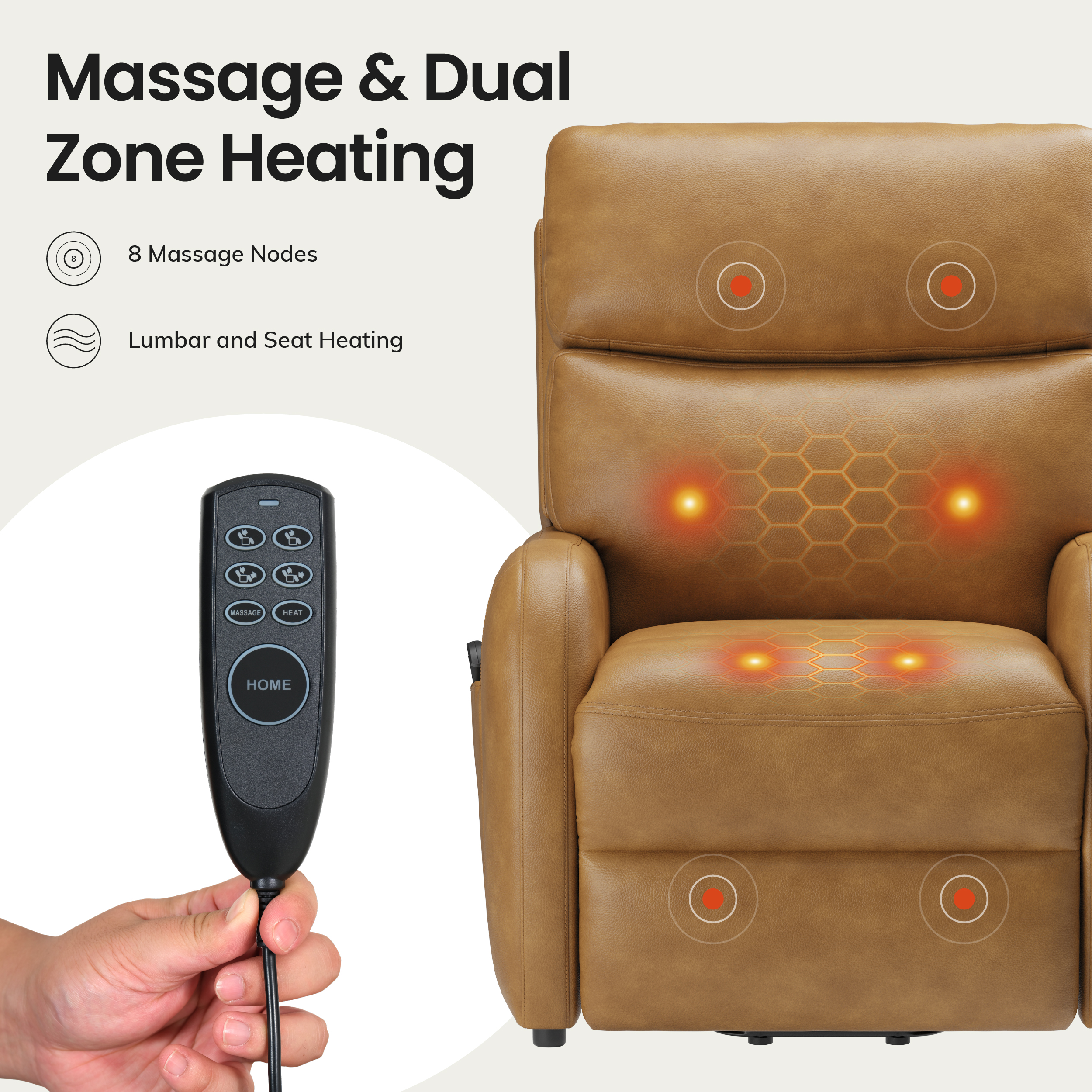 COLAMY Ascend Dual Motor Power Lift Recliner Chair with Massage and Heat for Elderly People, USB Charging Ports, Light Brown