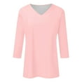 thumbnail image 4 of XIAONU Women's V Neck Three Quarter Sleeve Solid Color Casual T-Shirt Top Regular Fit Basic Tee, 4 of 4