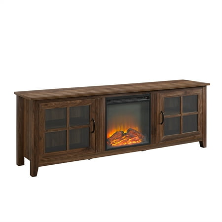 70 Farmhouse Wood Fireplace Tv Stand With Glass Doors Dark