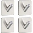 thumbnail image 1 of 4 ganchos adhesivos, toallero, ganchos de acero inoxidable, ganchos individuales, sin perforaciones, para cocina y sala de estar, 4 ganchos de acero inoxidable (ganchos cuadrados plateados cepillados JAMW Sencillez, 1 of 5
