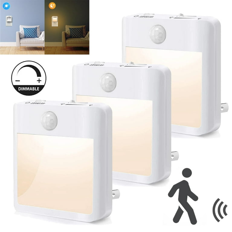 Rosnek 1/2/4Pcs LED Motion Sensor Plug in Night Light with Dusk to Dawn  Sensor Warm White Night Lamp for Bedroom, Kitchen, Bathroom, Baby Room