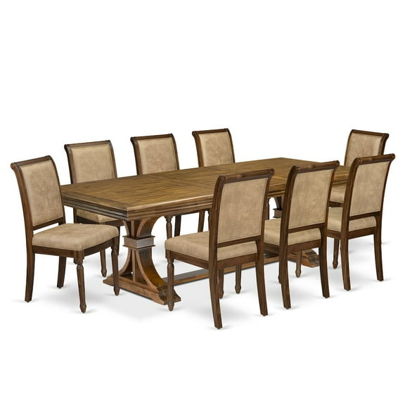 Luxe by East West Furniture 9 piece Dining Table Set of a Dining Table and 8 Dark Grey Kitchen Chairs