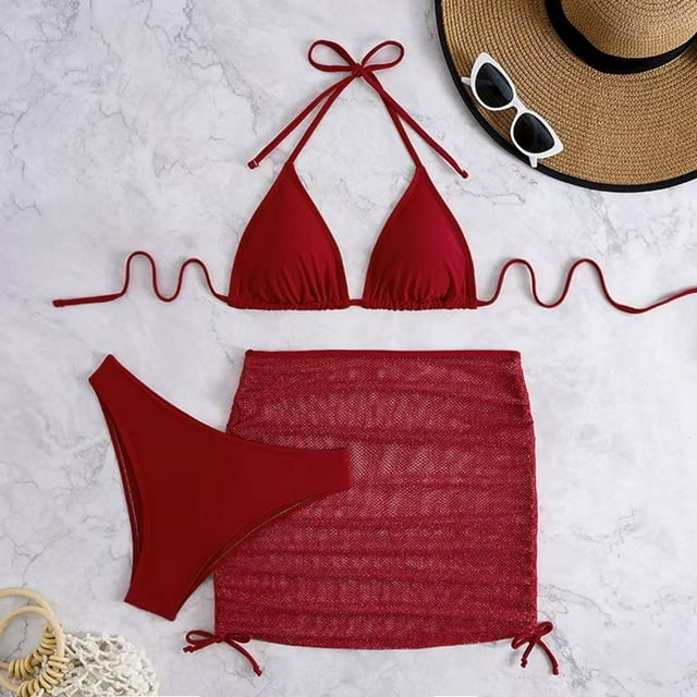 WILLBEST Traje de Baño Natacion Bikini Sexy de Tres Piezas con Cordones y Espalda descubierta para Mujer