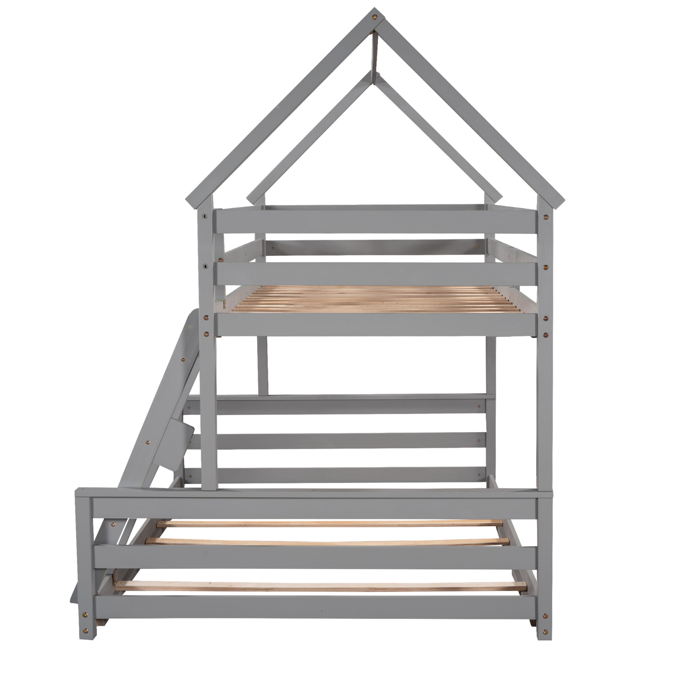Noble House Flora Twin over Full House Bunk Bed with Ladder, Convertible 2-in-1 Design, Space Saving, Gray