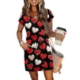 thumbnail image 5 of Women s Casual Valentine Heart Print Dress V Neck Short Sleeve Drawstring Waist with Pockets Soft Comfortable Loungewear Nightgown for Home Daily Wear Multiple Colors, 5 of 6