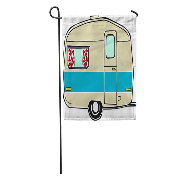 SIDONKU Blue Caravan Retro Happy Hippie Vintage Travel Trailer Camper Red Garden Flag Decorative Flag House Banner 28x40 inch