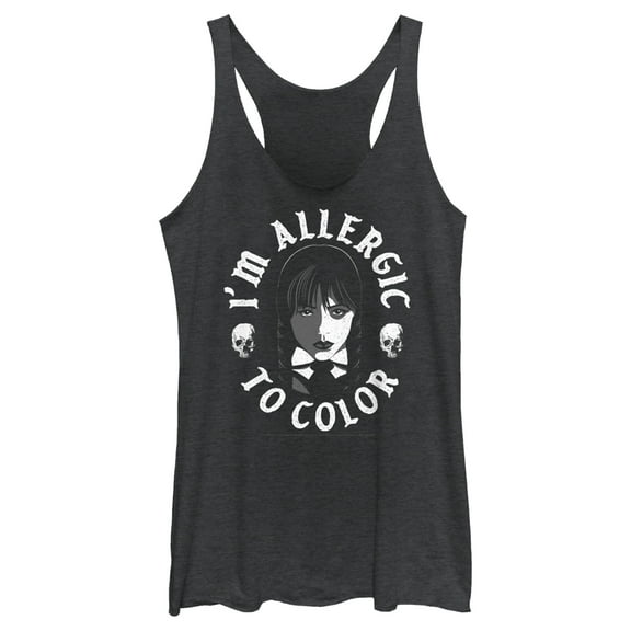Women's Wednesday I'm Allergic to Color Skulls  Racerback Tank Top Black Heather Medium