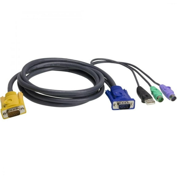 ATEN Combo kVM Cable - 6 ft KVM Cable - First End: 1 x 15-pin HD-15 - Male - Second End: 1 x 15-pin HD-15 - Male, 1 x 6-pin Mini-DIN - Male, 1 x USB Type A - Male, 1 x 6-pin Mini-DIN - Male - Shiel...