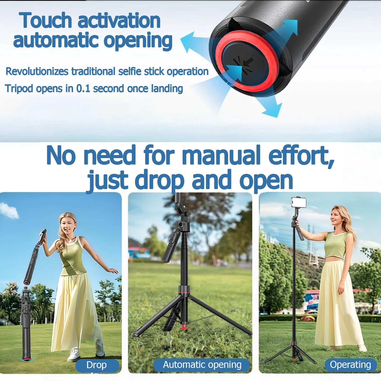 ORMOS AutoTracking Selfie Stick Tripod, Aluminum Alloy & ABS, Universal Smartphone Holder, Black, 360° Smart Rotation with Gesture Recognition, 69.3 Inches Maximum Height