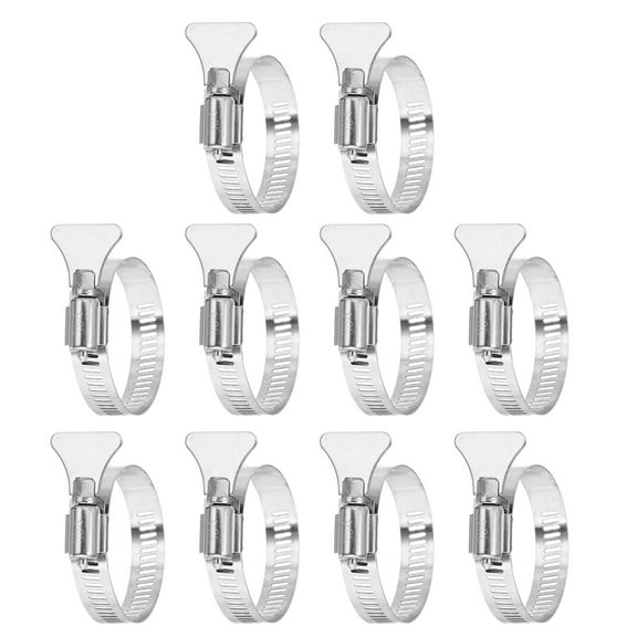 Uxcell Stainless Steel Hose Clamp, 10 Pcs 27-51mm (1.1-2.1Inch) Adjustable Thumb Screw Key Type Clamps Worm Gear Hose Clamp for Plumbing Fastener Tube Radiator Garden, Silver Tone
