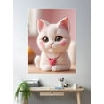 thumbnail image 2 of Cute Pink White Kitty Cat Portrait Poster Wall Art, Modern Wall Decor, 24x36 UNFRAMED, 2 of 3