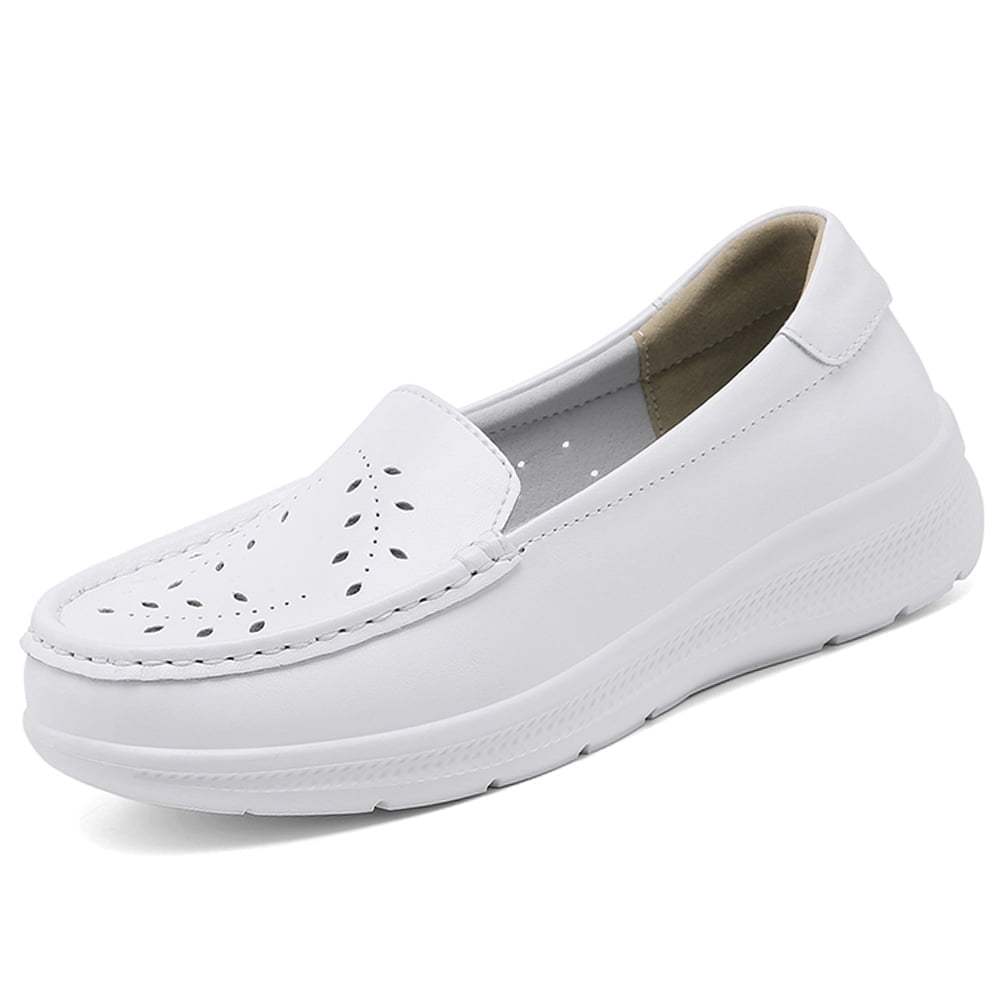 YOURDIARY Women's Nursing Shoes, Lightweight Breathable Round Toe Moccasin Work Flats, Comfort Slip On Nurse Shoes for All-Day Standing