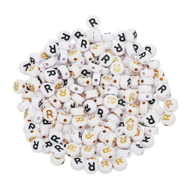 Uxcell 200 Pcs 4x7mm Cuentas de Letras Acrílicas, Cuentas de Letras Blancas Redondas R, Cuentas Separadoras del Alfabeto para Hacer Joyas Pulseras Collares