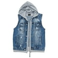 thumbnail image 3 of Victorious Men's Distressed Layered Zipper Hoodie Denim Jean Vest DK110 - Indigo - X-Large, 3 of 7