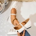 thumbnail image 2 of HomeDM Womens Mary Jane Flats Shoes Buckle Strap Closed Pointy Toe Slip On Wedding Party Work Dress Shoes, Beige Size 6.5, 2 of 9