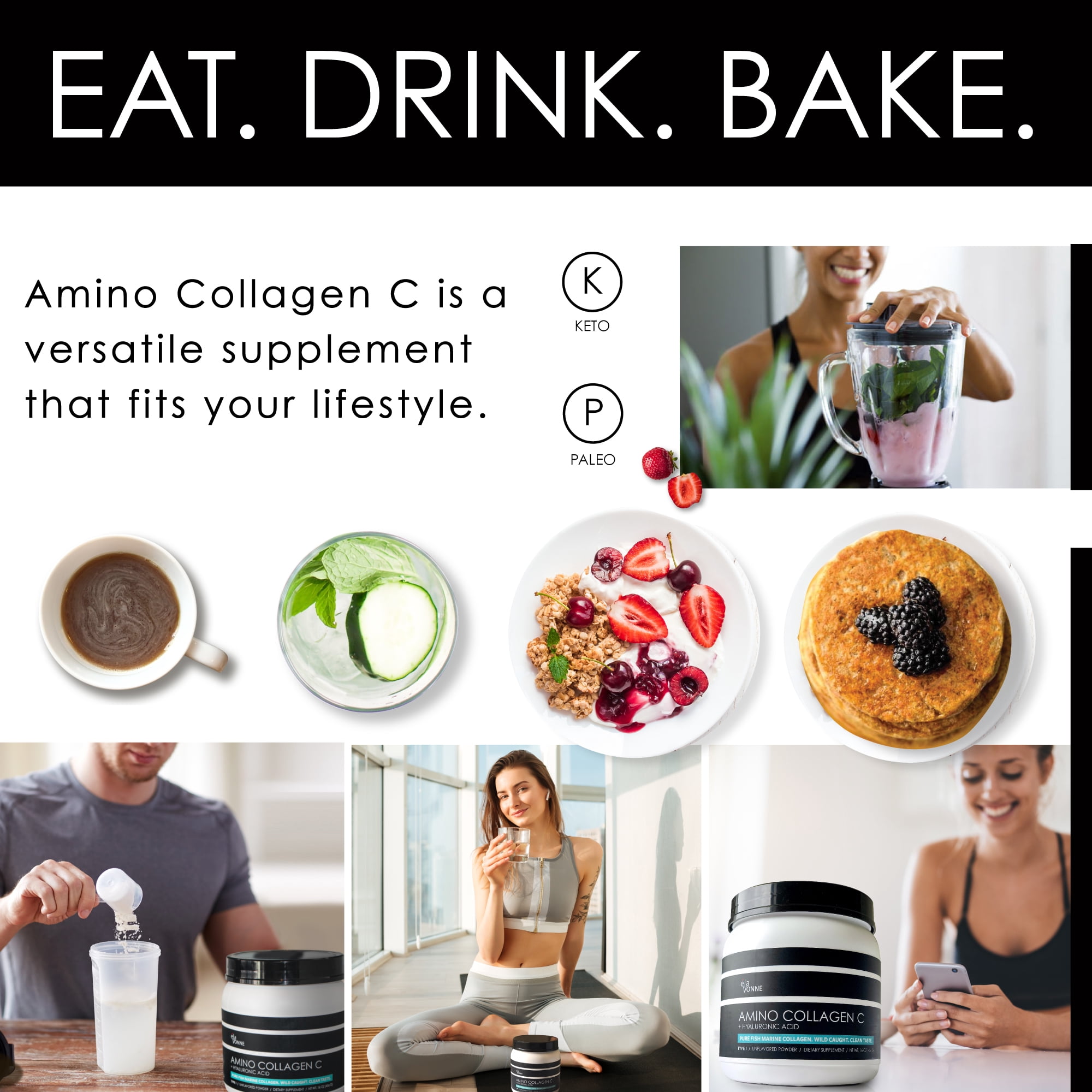 Amino Collagen C with Hyaluronic Acid (60 Servings _ 16oz 456g) - Non-GMO Marine Collagen Peptides - Hydrolyzed Powder - Unflavored - No Sugar - for Firm Skin, Hydration, Healthy Joint