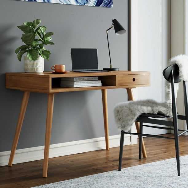 Nathan James Parker Modern Home Office Desk in Walnut Wood, Small