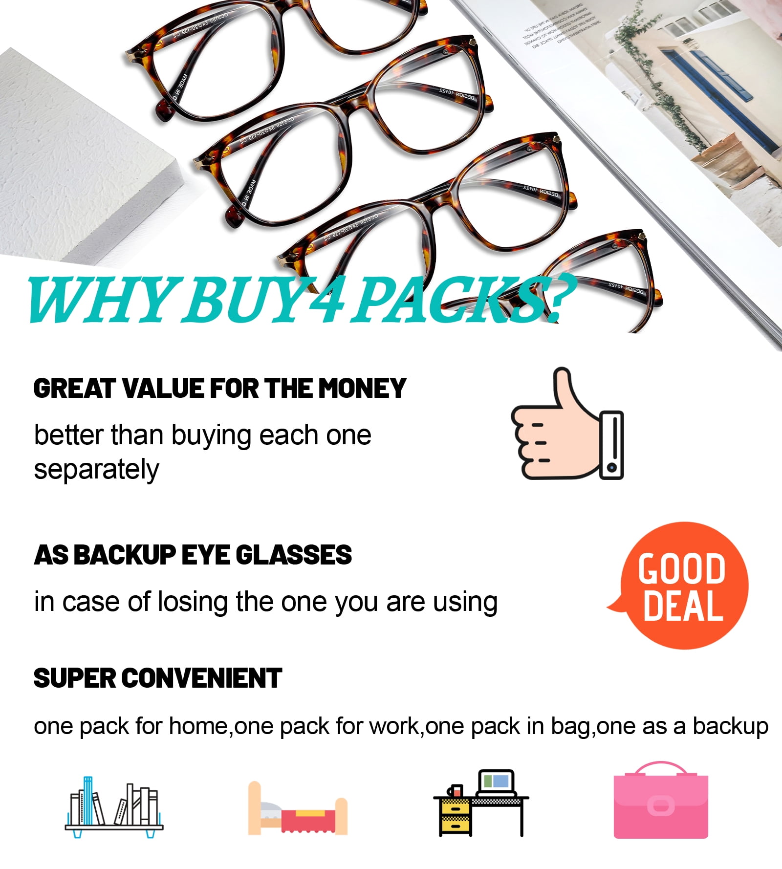 WEMOOTANTS 4 Packs Large Blue Light Blocking 4.0 Reading Glasses for Women Brown Tortoise Readers 4.00 for Gaming Computer Phone 1.0 1.25 1.5 1.75 2.0 2.25 2.5 2.75 3.0 3.5 4.00