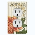 thumbnail image 1 of Metal Light Switch Plate Outlet Cover Orange Flower Beige Stripe Damask FLW063, 1 of 13