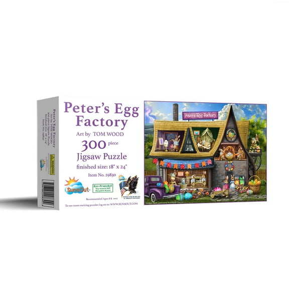 SUNSOUT INC - Peter's Egg Factory - 300 pc Jigsaw Puzzle by Artist: Tom Wood - Finished Size 18" x 24" Easter - MPN# 29830