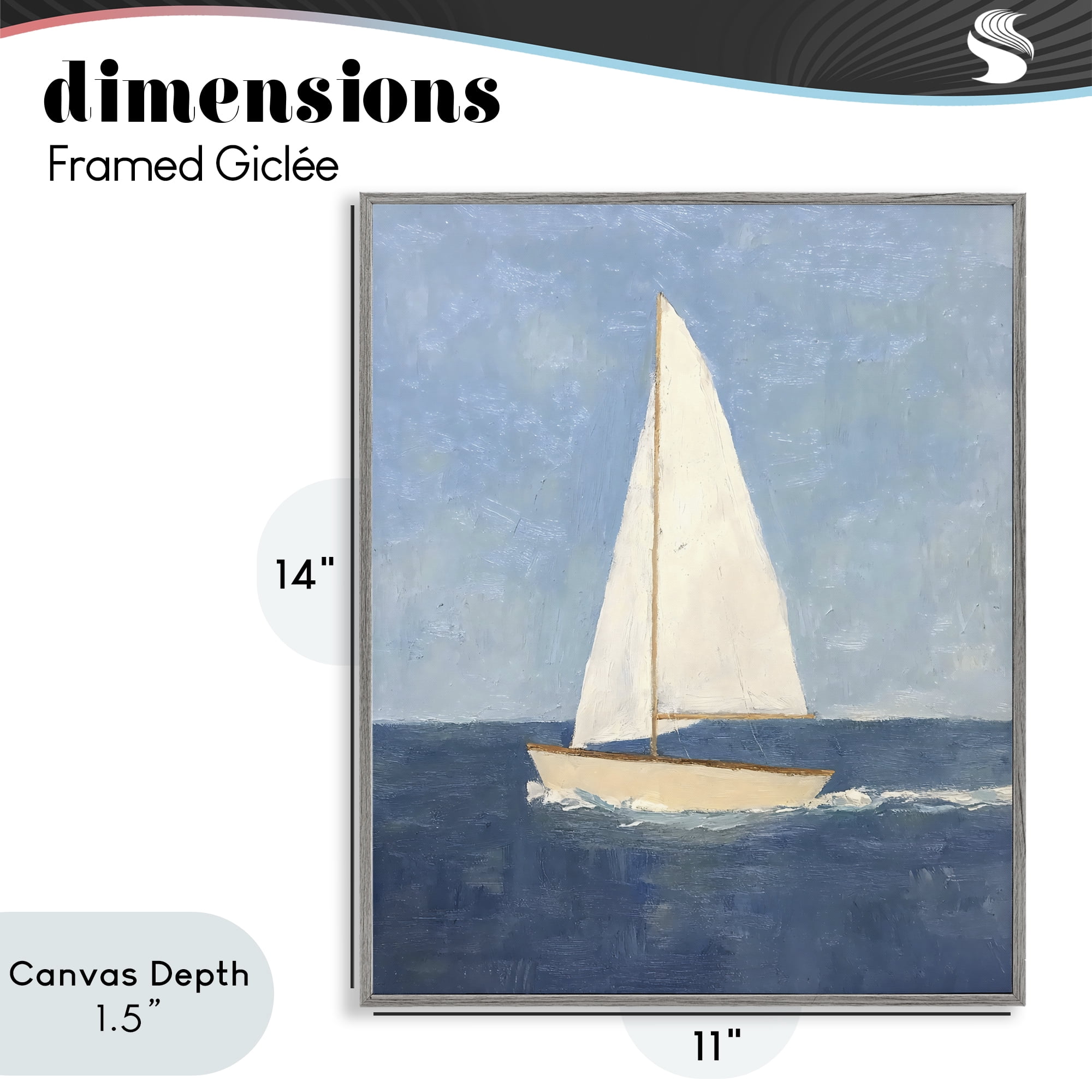 Stupell Industries Deep Blue Sail at Sea Gray Framed Giclee Art, design by Creative Studio