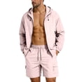 thumbnail image 2 of FNFYFH Men Big and Tall 2 Piece Rash Guard Long Sleeve UPF 50+ Sun Protection Full Zip Hoodie and Shorts Lightweight Athletic Jackets Sets for Hiking Cycling Fishing, 2 of 10