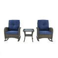 thumbnail image 3 of PARKWELL 3-Piece Wicker Rocking Chair with Side Table and Cushions - Outdoor Patio Bistro Set - Brown Wicker, Blue Cushions, 3 of 12