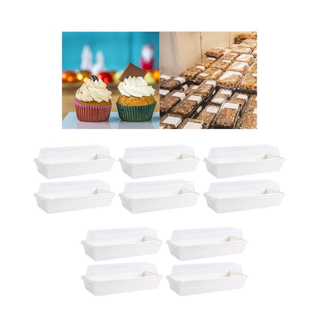 cajas de papel para comida contenedor de comida para el hogar recipientes para llevar de panadería con tapas transparentes paquete de 10 para ensalada blanco Paquete de 10 cajas rectangulares blancas de papel con tapas transparentes, medidas 17 x 8.8 x 6.5 cm; apilables y ligeras, diseñadas para sándwiches, pastelería y ensaladas, también aptas como contenedor portátil para pícnic o entrega de comida.
