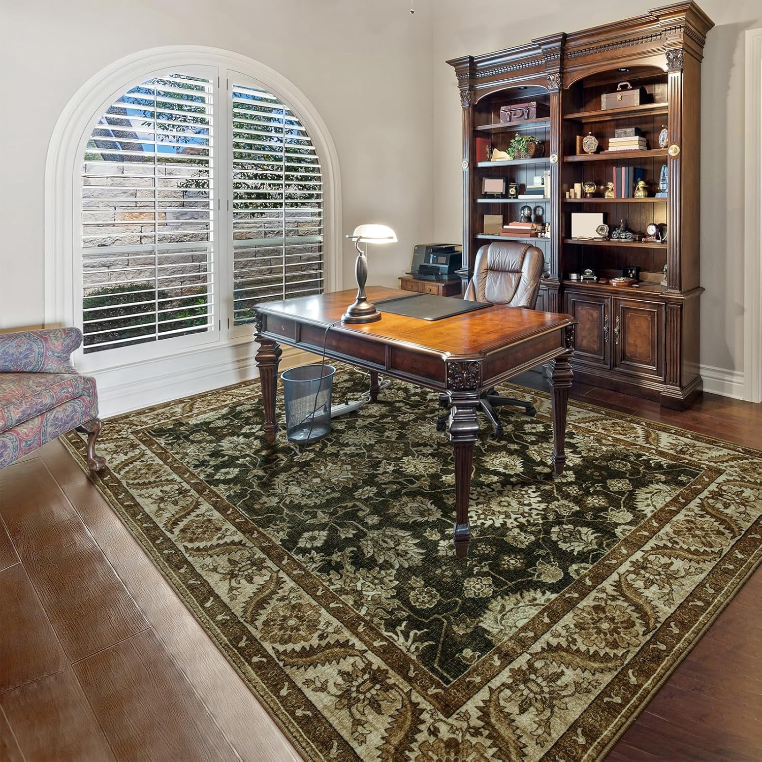Homore Vintage Boho Traditional Oriental Faux Wool Area Rug, 5' x 7', Brown