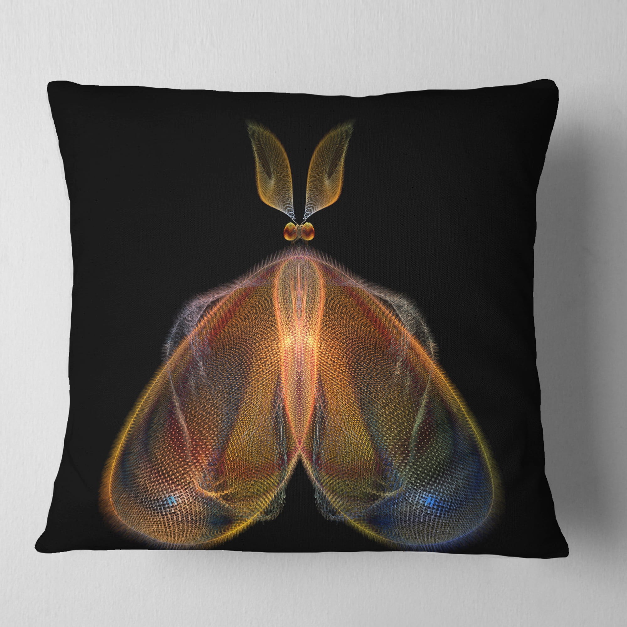 Designart Orange Fractal Butterfly in Dark - Abstract Throw Pillow - 16x16