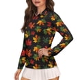 thumbnail image 2 of Chririnla Stylish Maple Leaf Print Quick Dry Women's Golf Shirt Collared Long Sleeve 1/4 Zip Tennis Shirts for Women Tank Top Polo Pickleball Outfits for Golfing Tennis Workout,M, 2 of 7