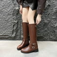 thumbnail image 2 of Dasayo Mid-Calf Ladies Boots Wide Width Low Heel Brown Pull on Round Toe Faux Leather Buckles Boots Shoes Women 39, 2 of 9