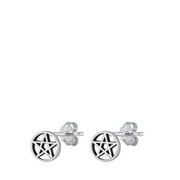 Pentagram Stud Earrings .925 Sterling Silver Jewelry Female Unisex