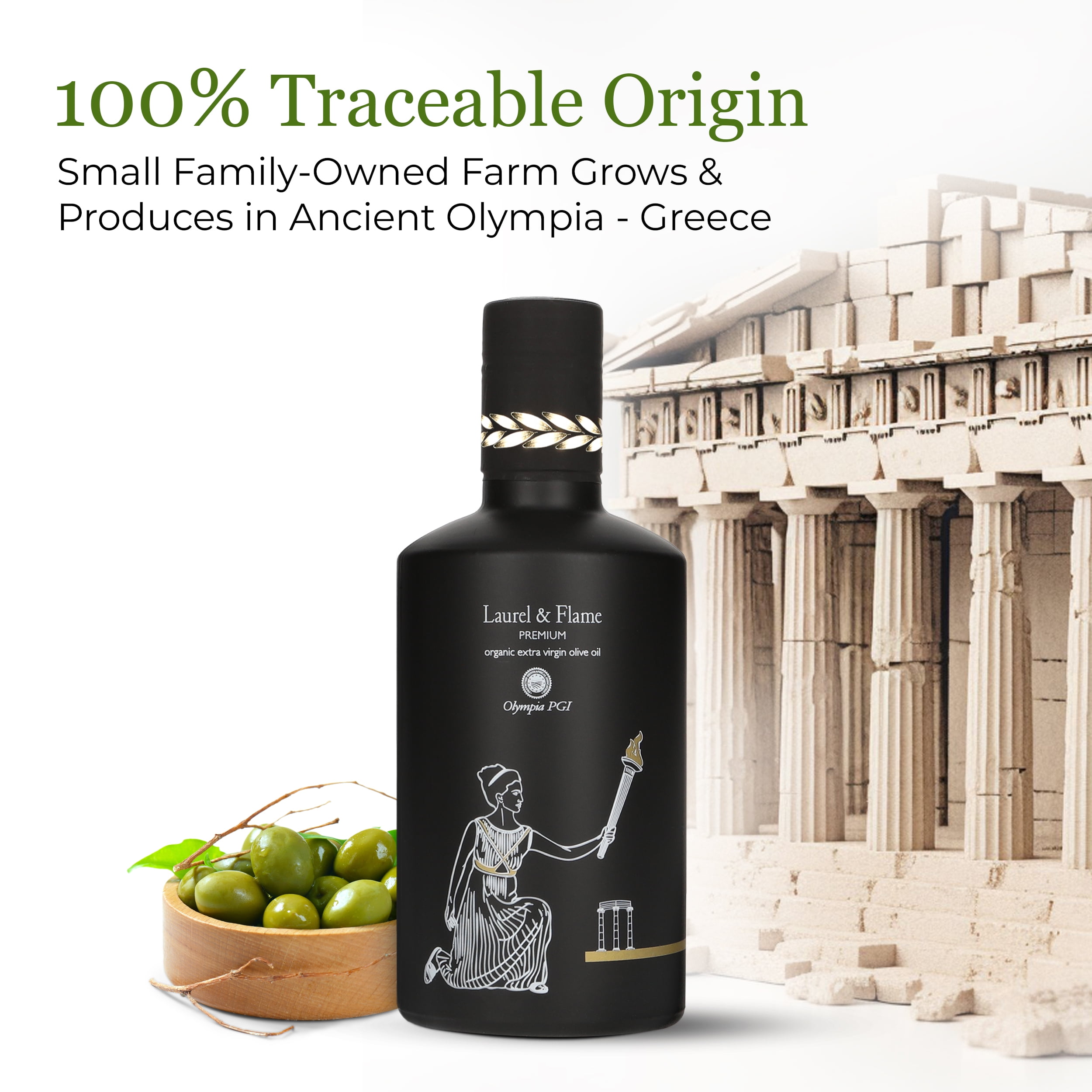 Laurel & Flame Premium Olympia PGI Extra Virgin Olive Oil, USDA-Organic, New Harvest, 16.9 fl oz
