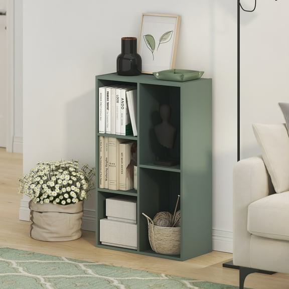 Furinno LUDER 5-Cube Bookshelf in Reversible Bookcase in Sage Green