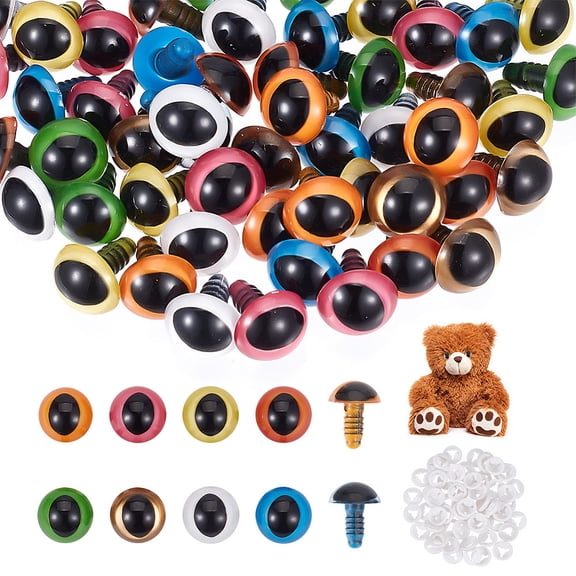 64 Pcs 8 Colors Resin Craft Eyes 15mm Half Round Cartoon Eyes with Spacer Animal Safety Eyes for Plush Animal Puppet