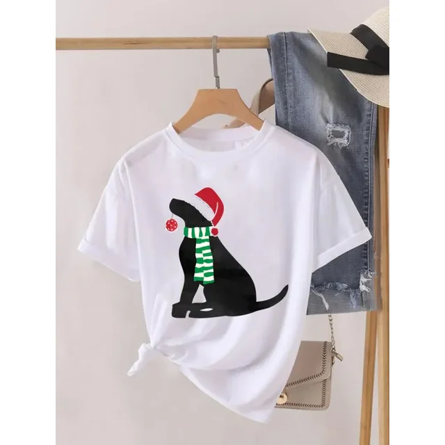 Camiseta con estampado de ciervo de dibujos animados para mujer, Top de vacaciones de Navidad, camisa de Año Nuevo para mujer, ropa, camiseta gráfica