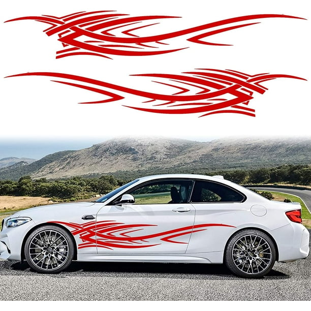 2 pegatinas laterales para carrocería de coche con diseño de llamas de 94,4 pulgadas, calcomanías de rayas deportivas de carreras de llamas, vinilo autoadhesivo universal para coche.