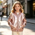 thumbnail image 6 of Mifsaly Girls Boys Shiny Jacket Lightweight Stand Collar Full Zip Casual Coats Kids Fall Spring Outdoor Outerwear with Pockets, 6 of 9