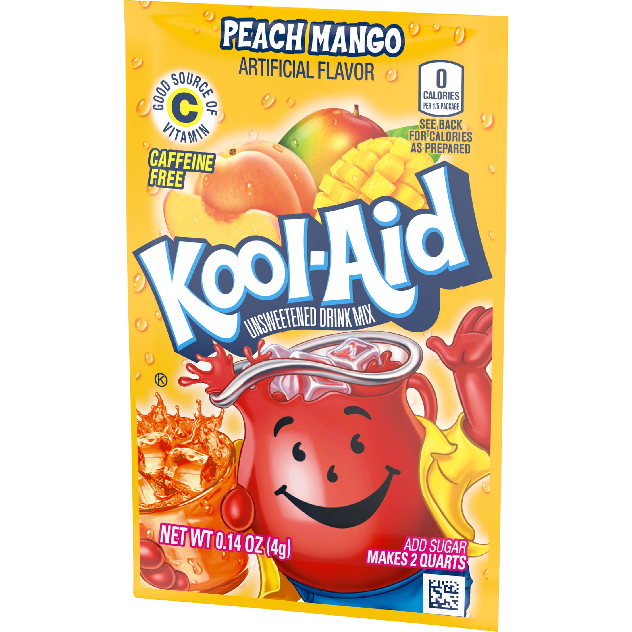 Kool-Aid Unsweetened Drink Mix, 1 Packet, for Flavorful Hydration and Shareable Refreshment, Peach Mango Artificially Flavored, Good Source of Vitamin C, Caffeine Free, 0.14 oz